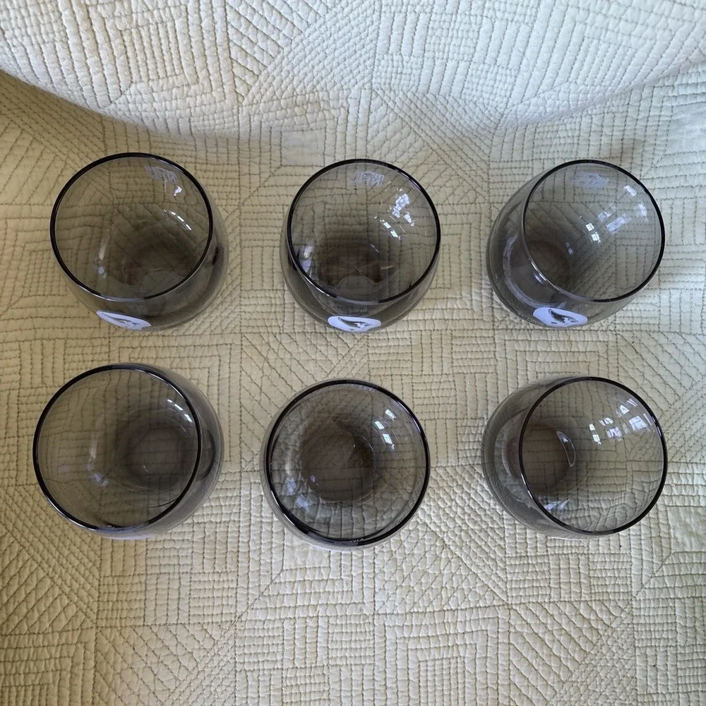 1970's NFL Vintage Set Of 6 St. Louis Cardinals Smoked Whiskey Low Ball Glasses